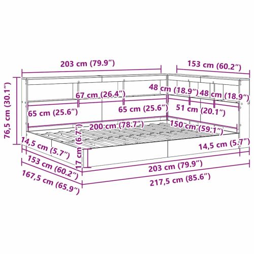 Легло с библиотека с таблото Бяло 150 x 200 cm Инженерно дърво