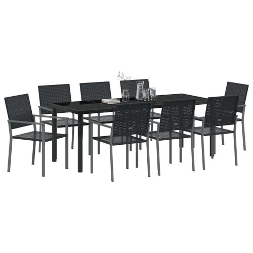 Комплект за хранене в градината 9 pcs Черно ПЕ ратан