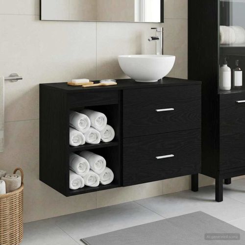 Комплект мебели за баня 2 pcs Черен дъб Инженерна дървесина