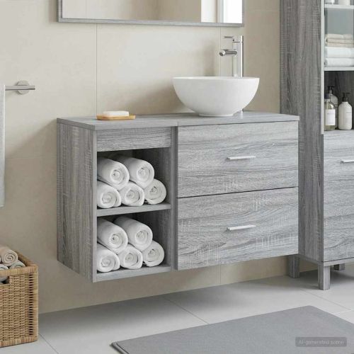 Комплект мебели за баня 2 pcs Сив Сонома Инженерна дървесина
