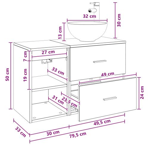 Комплект мебели за баня 2 pcs Дъб артизан Инженерна дървесина