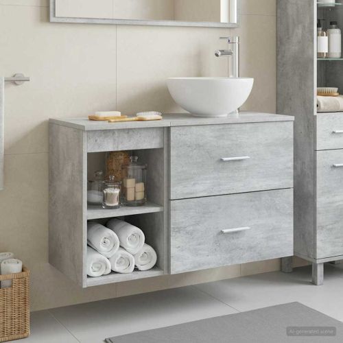 Комплект мебели за баня 2 pcs Бетонно сиво Инженерна дървесина