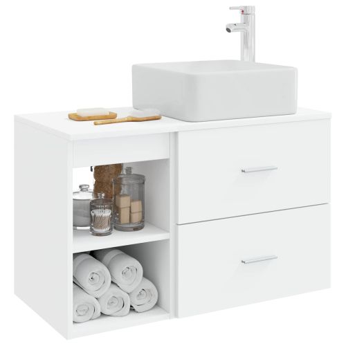 Комплект мебели за баня 2 pcs Бяло Инженерна дървесина