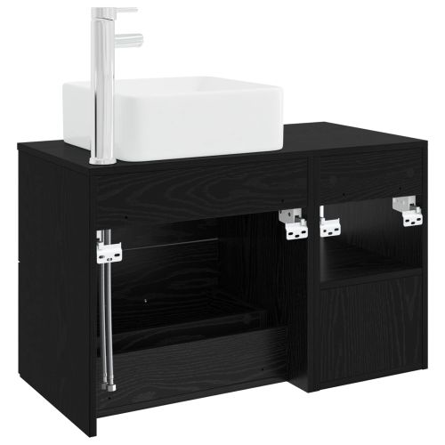 Комплект мебели за баня 2 pcs Черен дъб Инженерна дървесина