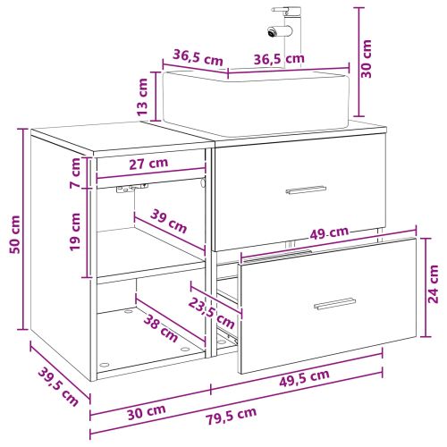 Комплект мебели за баня 2 pcs Черен дъб Инженерна дървесина