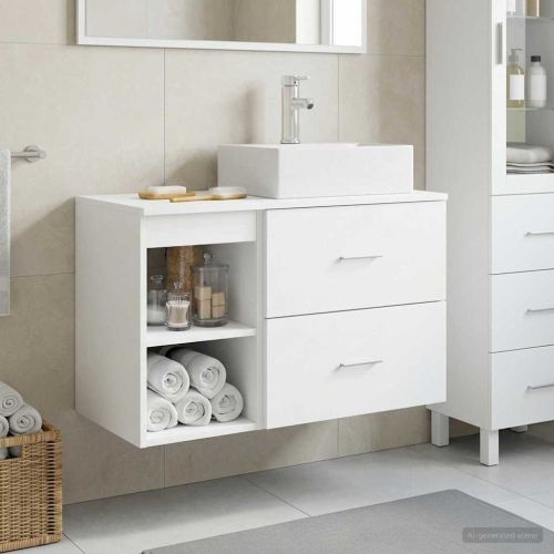 Комплект мебели за баня 2 pcs Бяло Инженерна дървесина