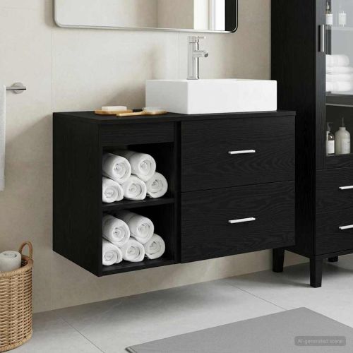 Комплект мебели за баня 2 pcs Черен дъб Инженерна дървесина