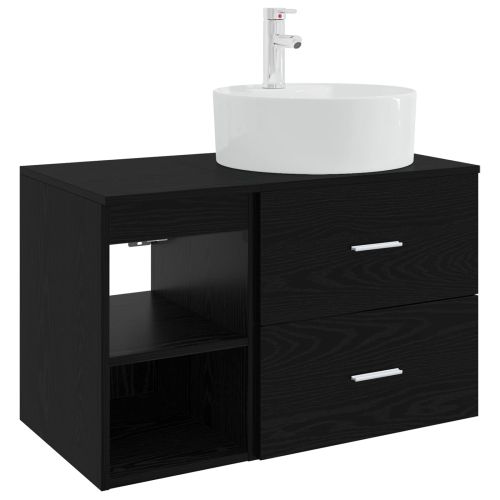 Комплект мебели за баня 2 pcs Черен дъб Инженерна дървесина
