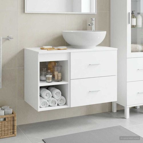 Комплект мебели за баня 2 pcs Бяло Инженерна дървесина