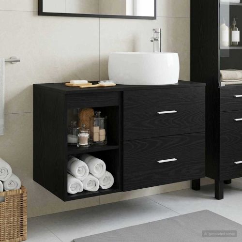 Комплект мебели за баня 2 pcs Черен дъб Инженерна дървесина
