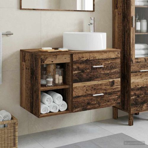Комплект мебели за баня 2 pcs Старо дърво Инженерна дървесина