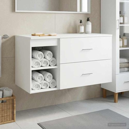 Комплект мебели за баня 2 pcs Бяло Инженерна дървесина