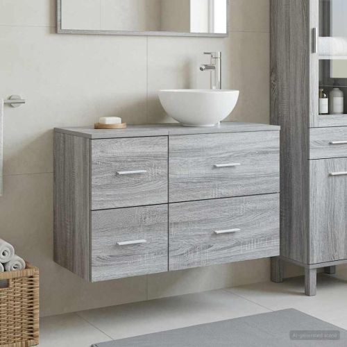 Комплект мебели за баня 2 pcs Сив Сонома Инженерна дървесина