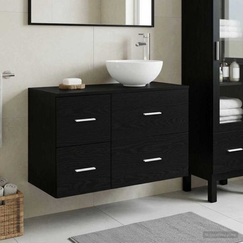 Комплект мебели за баня 2 pcs Черен дъб Инженерна дървесина