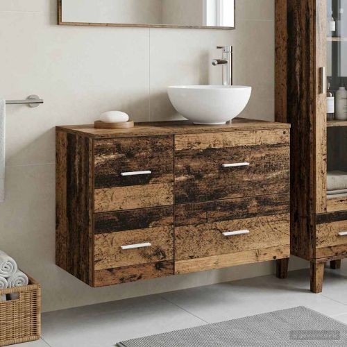 Комплект мебели за баня 2 pcs Старо дърво Инженерна дървесина