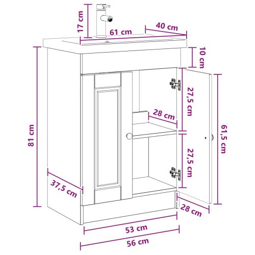 Комплект мебели за баня Черно 56 x 37,5 x 81 см