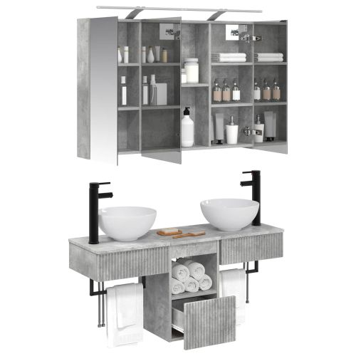 Комплект шкафове за баня 4 pcs Бетонно сиво 100 x 14,5 x 70 см