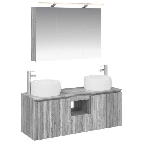 Комплект шкафове за баня 4 pcs Сив Сонома Инженерна дървесина