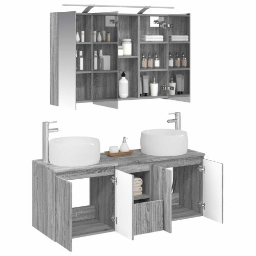 Комплект шкафове за баня 4 pcs Сив Сонома Инженерна дървесина