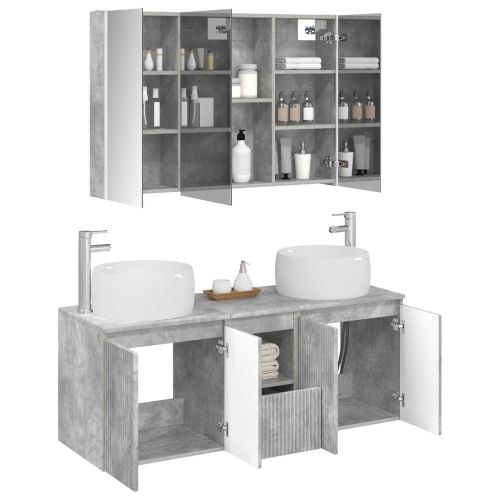 Комплект шкафове за баня 4 pcs Бетонно сиво Инженерна дървесина