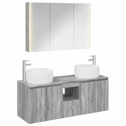 Комплект шкафове за баня 4 pcs Сив Сонома Инженерна дървесина