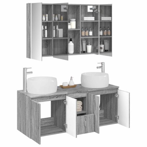 Комплект шкафове за баня 4 pcs Сив Сонома Инженерна дървесина