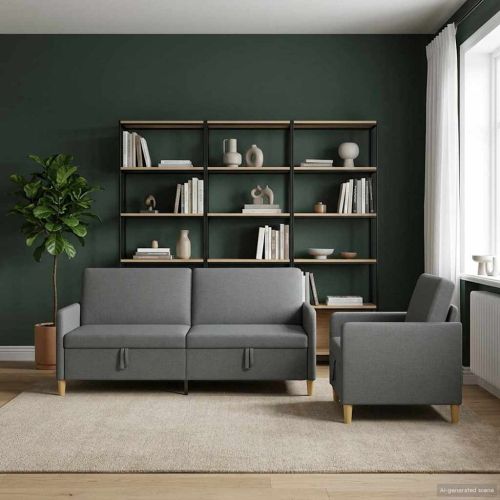 Диван комплект с пространство за съхранение 2 бр. Тъмносиво