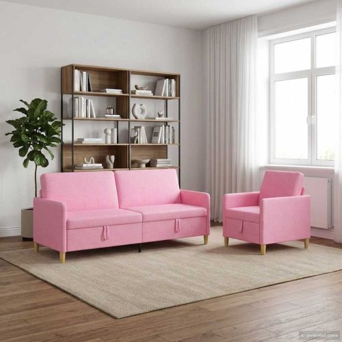 Диван комплект с пространство за съхранение 2 pcs Розово