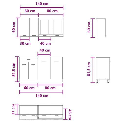 Кухненски единица Lyon 4 pcs Бетонно сиво Инженерна дървесина