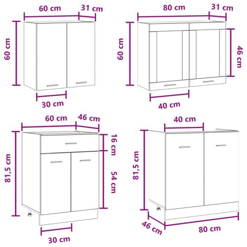 Кухненски единица Lyon 4 pcs Бетонно сиво Инженерна дървесина