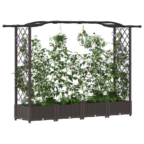 Повдигнато легло с решетка и покривка Кафяво 207 x 40 x 126 см
