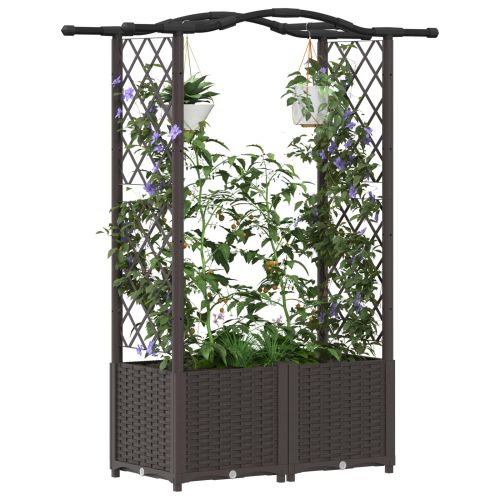 Повдигнато легло с решетка и покривка Кафяво 125 x 40 x 138 см