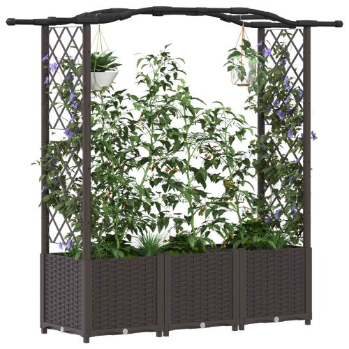 Повдигнато легло с решетка и покривка Кафяво 164 x 40 x 142 см