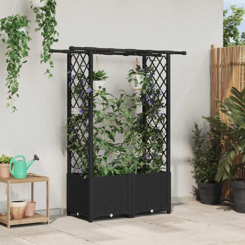 Повдигнато легло с решетка и покривка Черен 124,5 x 40 x 138 см