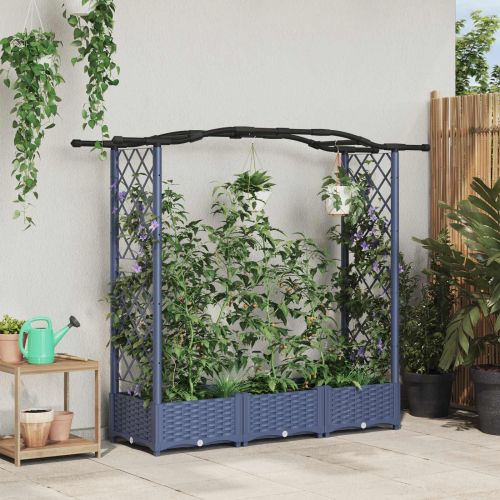 Повдигнато легло с решетка и покривка Сив 169 x 40 x 125 см ПП