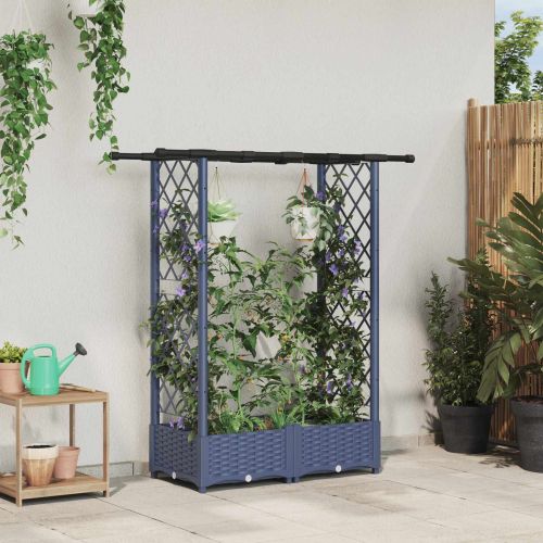 Повдигнато легло с решетка и покривка Сив 122,5 x 40 x 123 см