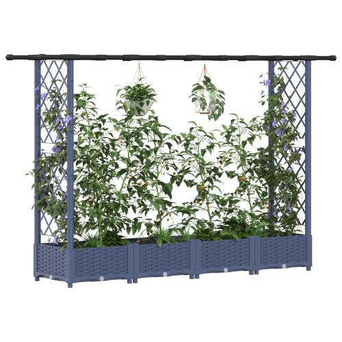 Повдигнато легло с решетка и покривка Сив 203 x 40 x 123 см ПП