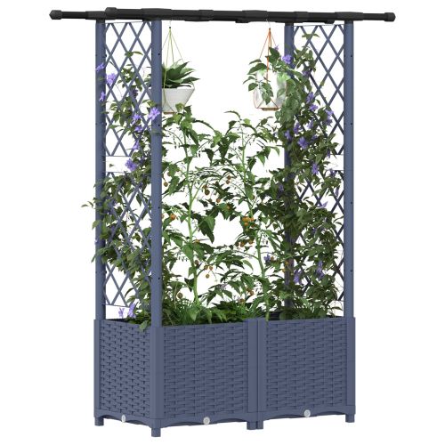 Повдигнато легло с решетка и покривка Сив 124,5 x 40 x 138 см