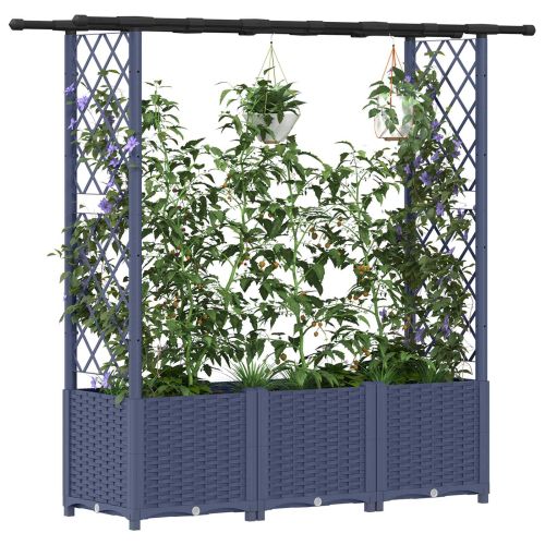 Повдигнато легло с решетка и покривка Сив 162,5 x 40 x 138 см