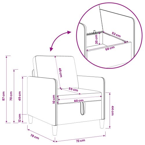 Диван с storage Светлосиво 72 x 78 x 87 см Полиестер
