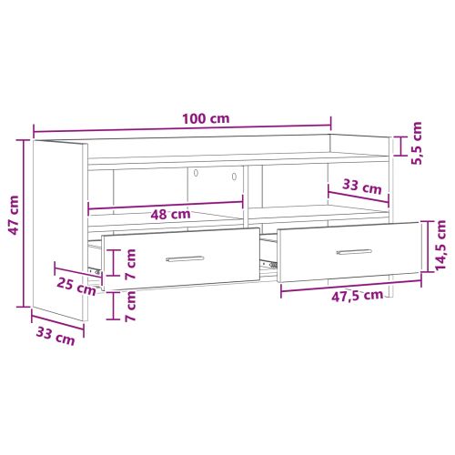 ТВ шкаф 100 x 33 x 47 см Бяло Инженерна дървесина