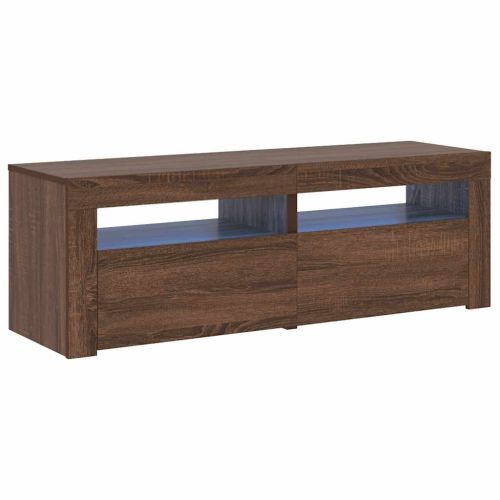 ТВ шкаф с LED осветление, кафяв дъб, 120x35x40 см