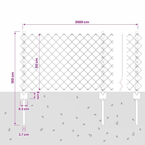 Оградна мрежа със стълб 25 x 0,6 m ПВЦ-обработена стомана Сиво
