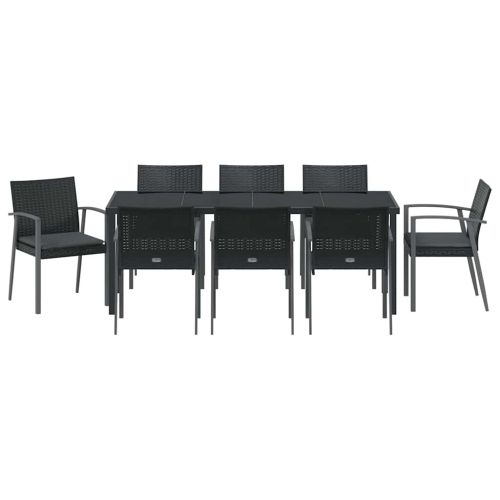 Комплект за хранене в градината 9 pcs Черен и Сив ПЕ ратан