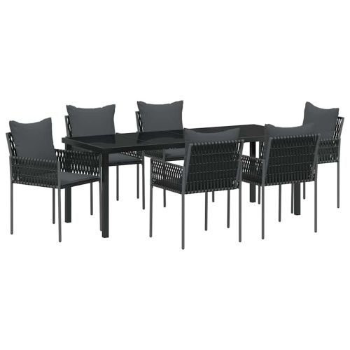 Комплект за хранене в градината 7 pcs Черен и Сив ПЕ ратан