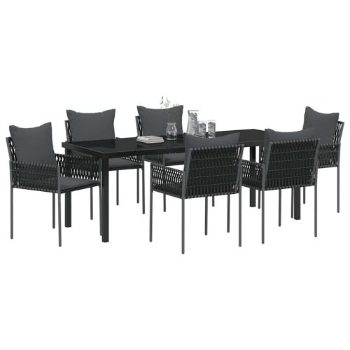 Комплект за хранене в градината 7 pcs Черен и Сив ПЕ ратан