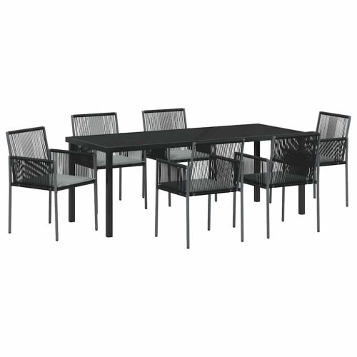 Комплект за хранене в градината 7 pcs Черно ПЕ ратан