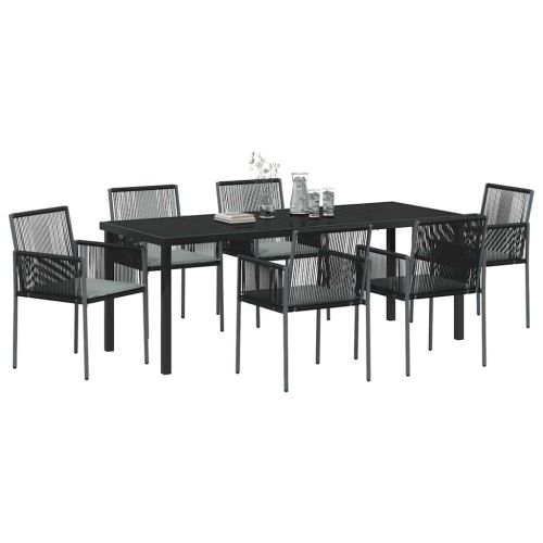 Комплект за хранене в градината 7 pcs Черно ПЕ ратан