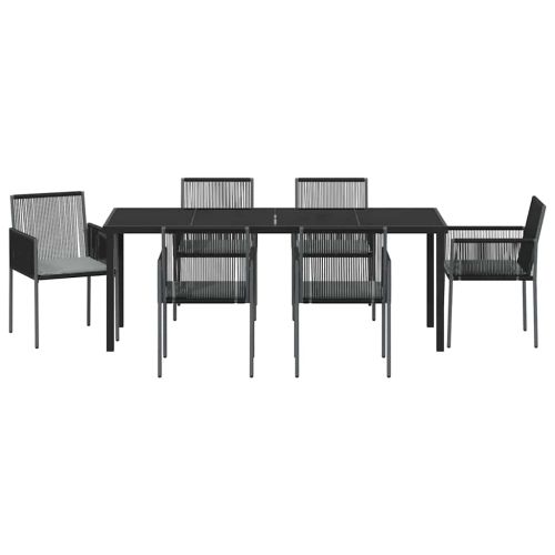 Комплект за хранене в градината 7 pcs Черно ПЕ ратан