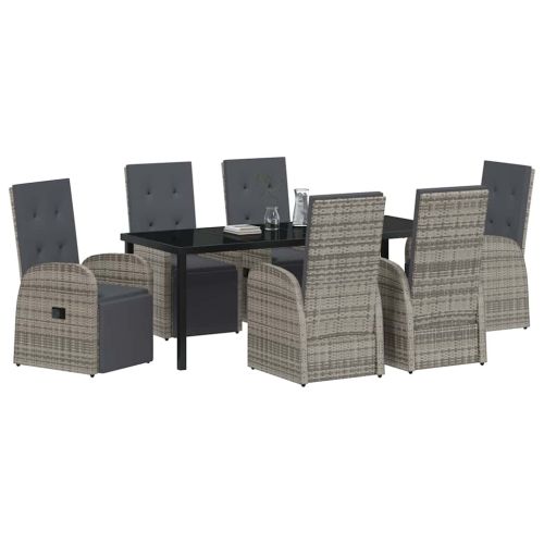 Комплект за хранене в градината 7 pcs Сив полиратан